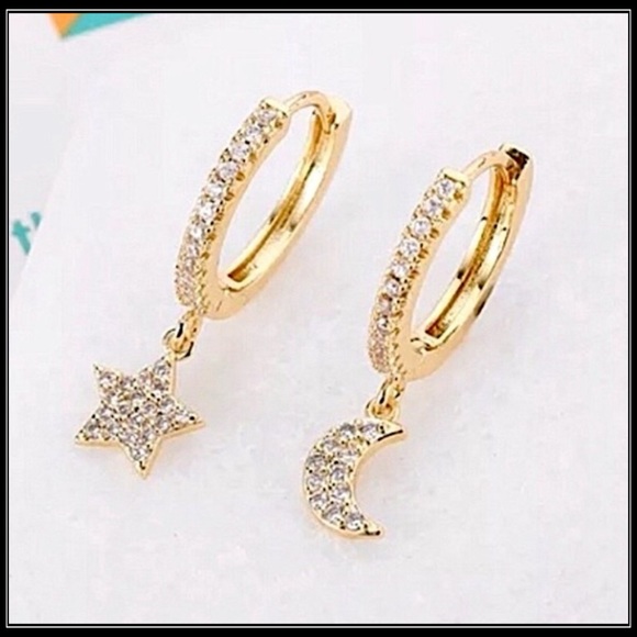 None Jewelry - New gold celestial moon planet stars hoop charm Sim diamond earrings